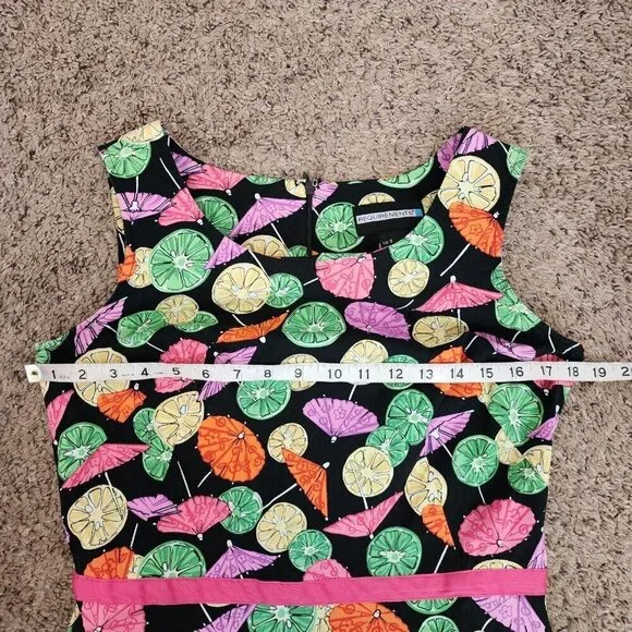 Vintage Requirements Cocktail Umbrella Lemon Lime Novelty Fit Flare Dress 8/S - Picture 9 of 11